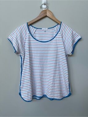 LAKE | White Red Blue Striped Short Sleeve Pima Cotton Shirt